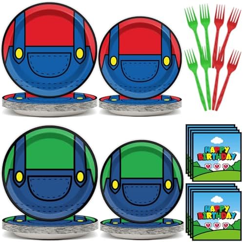200pcs Super Brother Party Supplies Plates Napkins Forks