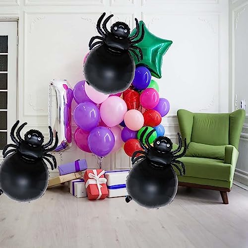 Spider Balloons - 5pcs Black Foil Decorations for Halloween Party