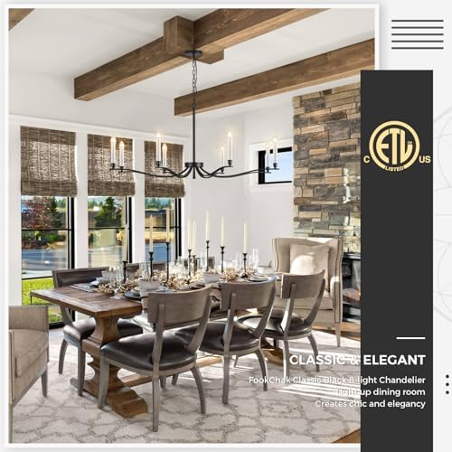 Modern Black Chandelier with 8 Lights for Dining Room and Living Room