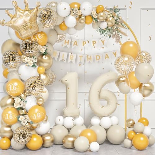 16th Birthday Balloons Garland Arch Kit with Number 16 Foil Balloons
