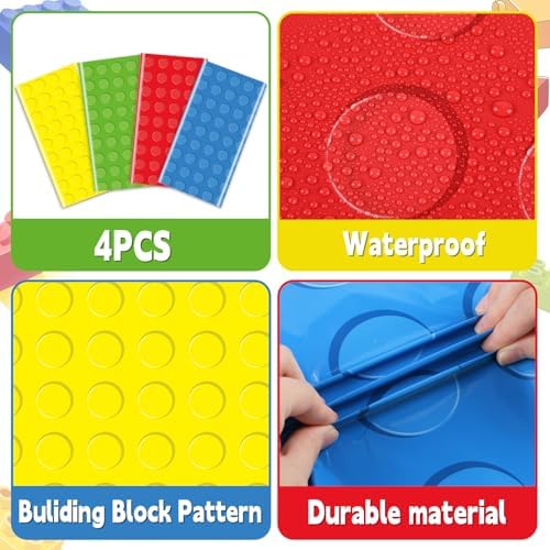 4PCS Building Blocks Party Tablecloths for Kids Birthday Decor
