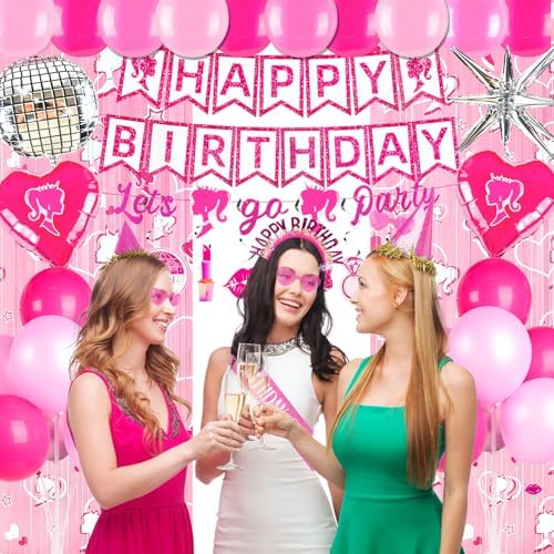 185Pcs Hot Pink Birthday Party Decoration Set for Girls