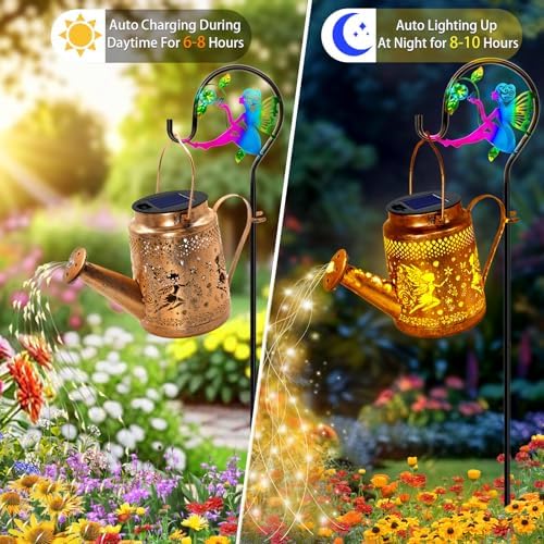 Solar Lanterns Outdoor Waterproof Metal Watering Can Garden Decor