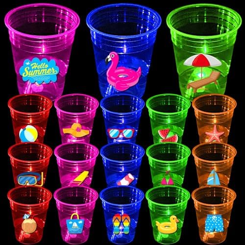 Glow Summer Beach Party Cups 24 Pcs with LED Lights