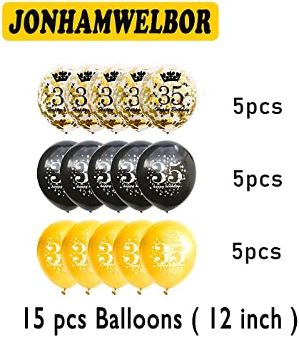 Happy 35th Birthday Balloons 15pcs 12inch Black Gold Confetti Decorations