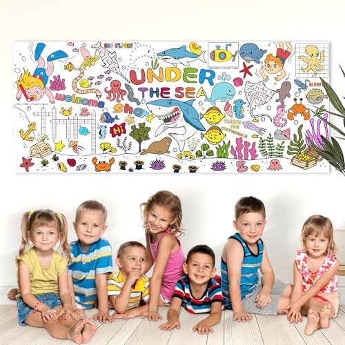Ocean Theme Coloring Tablecloth with Giant Poster 30x72 Inch - Party Decorations for Kids Birthday Classroom Home