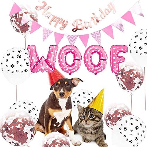 Esweny Pet Birthday Balloons Decor Set Pink