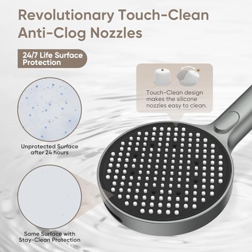 LEIVI High Pressure Handheld Showerhead with 4 Modes and 70 Inch Hose Grey