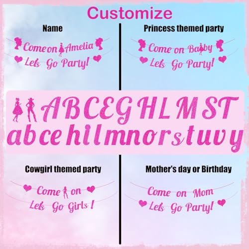 Hot Pink Glitter Party Banner Princess Decor