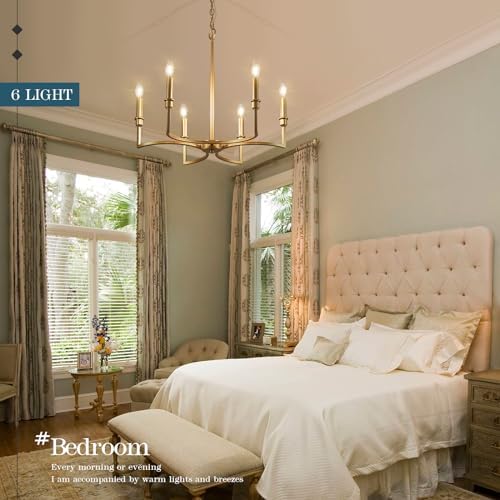 CaraLuxe 6 Light Gold Chandelier Dining Room Fixture 26in