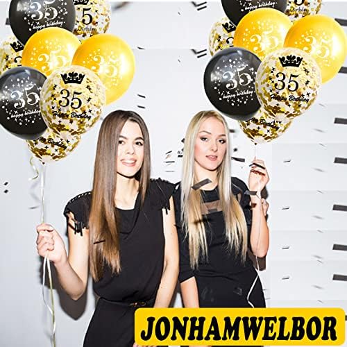 Happy 35th Birthday Balloons 15pcs 12inch Black Gold Confetti Decorations