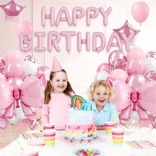 Pink Bow Birthday Balloons with Confetti