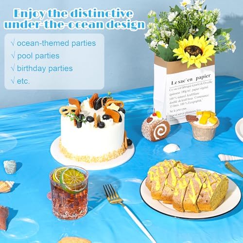 54 Inch Ocean Waves Plastic Tablecloth Roll for Pool Party Decor