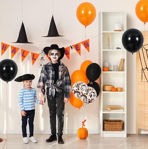KALOR 12 Inch Orange Black Balloons 60 Pack