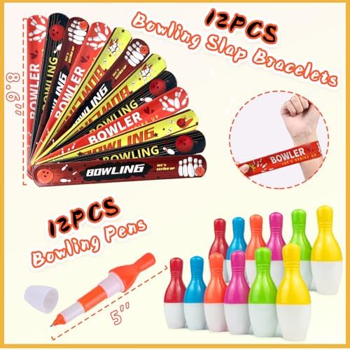 Bowling Party Favors Set with Keychains Slap Bracelets Goodie Bags Stickers Mini Bowling Toy