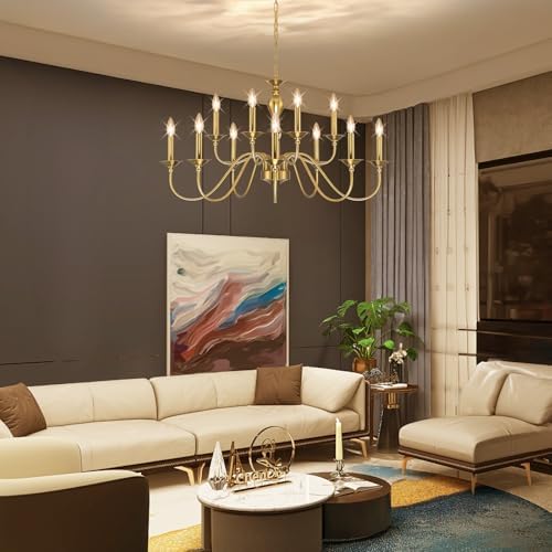 12 Light Gold Farmhouse Chandelier Dining Room Fixture