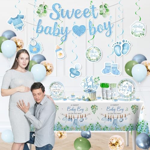 201PCS Baby Boy Shower Decorations Tableware Set