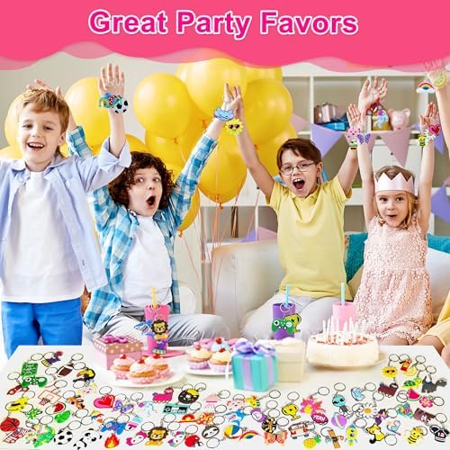 80PCS Cute Keychain Kids Party Favors Bulk Cartoon Key Rings Toys