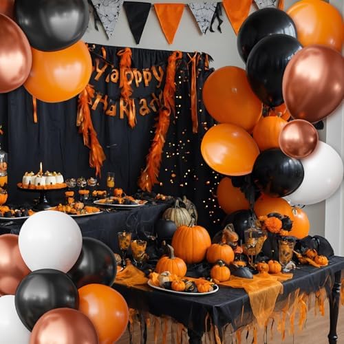 OuMuaMua Halloween Balloon Arch Kit 116Pcs Black Orange Metallic Balloons for Party Decorations