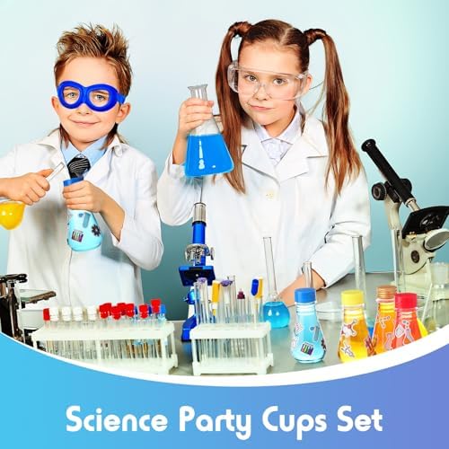 36 Pc Science Party Cups With Stickers and Straws Set
