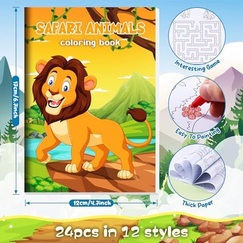 BenLouis 24 Jungle Safari Mini Coloring Books with Stacking Crayons