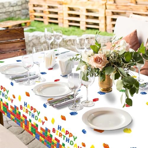 3 Pack Building Block Party Tablecloths for Kids Birthday Celebrations