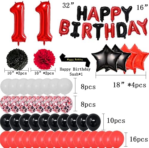 Happy Birthday Foil Balloons Decorations for 11th Birthday Party Supplies