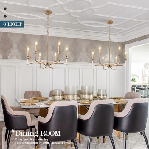 CaraLuxe 6 Light Gold Chandelier Dining Room Fixture 26in