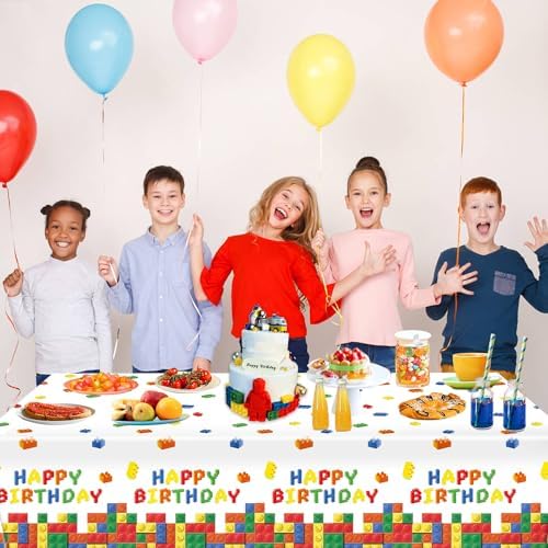 3 Pack Building Block Party Tablecloths for Kids Birthday Celebrations