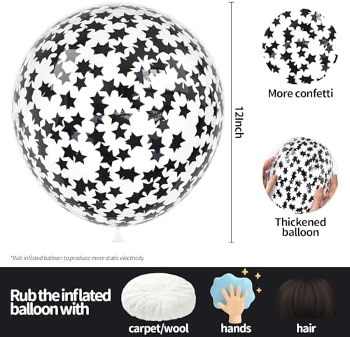 VHUWE 25 Pcs Black Star Confetti Balloons