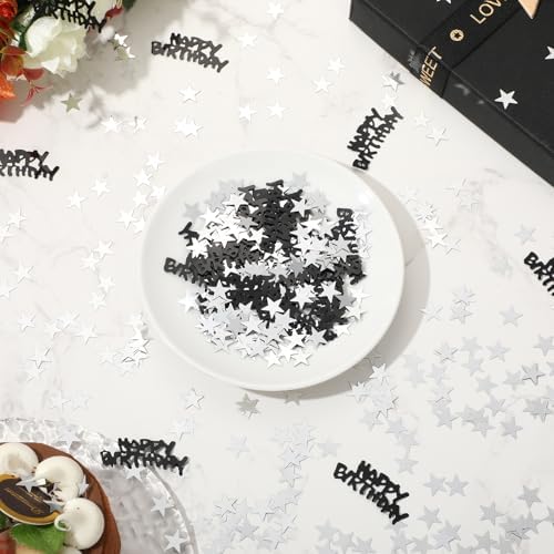 Black Happy Birthday Balloons Decorations with Star Balloons and Confetti