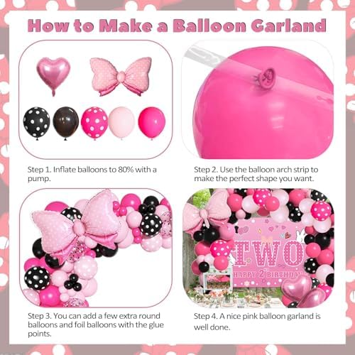 Pink Mouse 2nd Birthday Balloon Backdrop Decor Kit