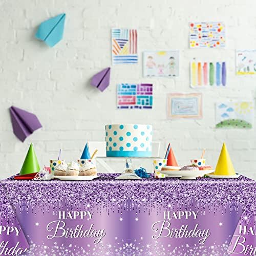 3 Piece Purple Silver Birthday Tablecloths for Party Decorations