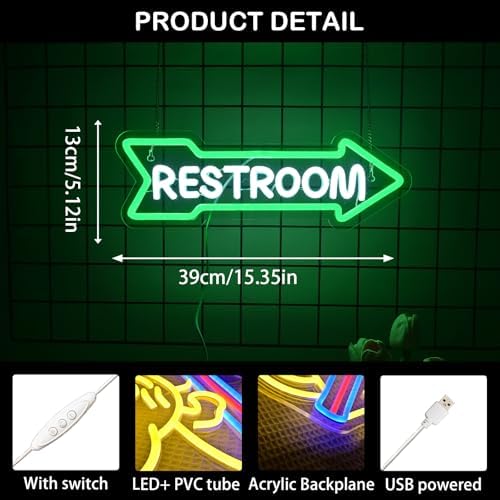 Looklight Restroom Arrow Neon Sign Wall Decor