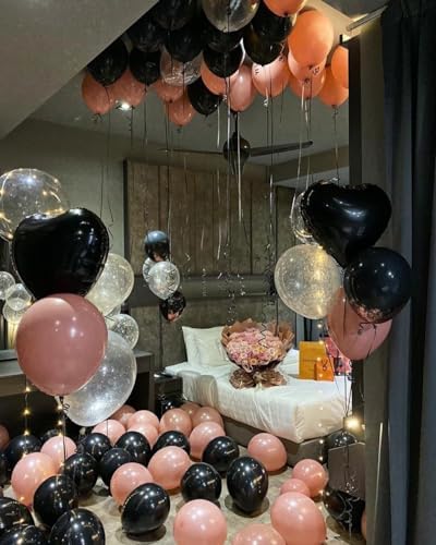 Dusty Pink and Black Balloon Arch Kit with Rose Gold Confetti