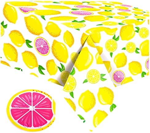 Lemon Theme Tablecloth 108x54 Inches for Summer Parties