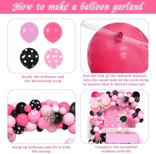 Pink Mouse Balloon Arch Kit with Backdrop and Tablecloth