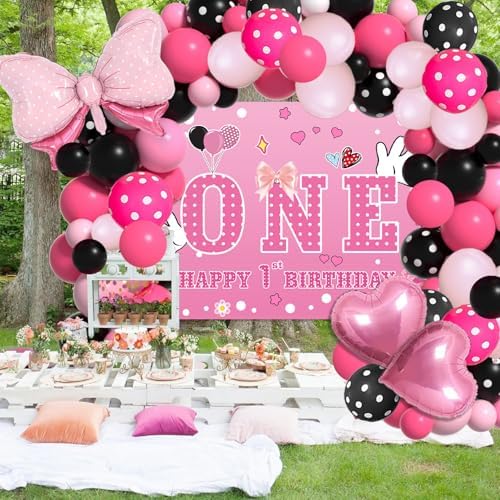 5x3FT Pink Mouse Birthday Balloon Backdrop Decor