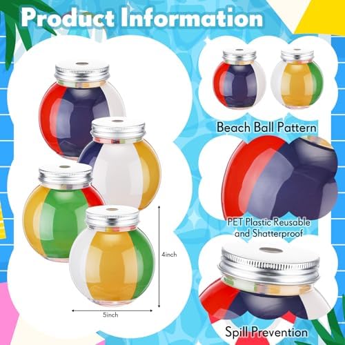 Baderke 12 Pack Beach Ball Cups with Straws and Lids