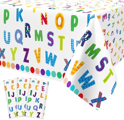 3Pcs Alphabet Plastic Tablecloth for Kids Parties