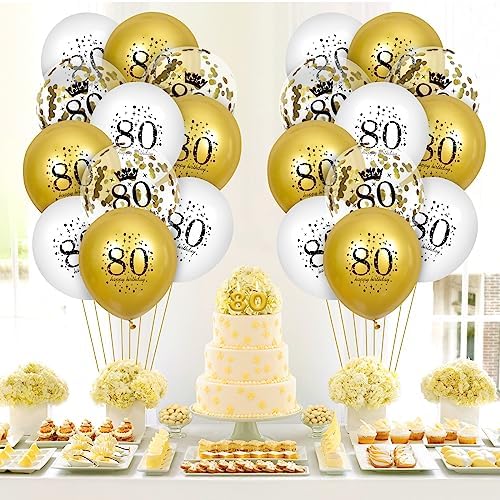 80th Birthday Balloons 15Pcs White Gold