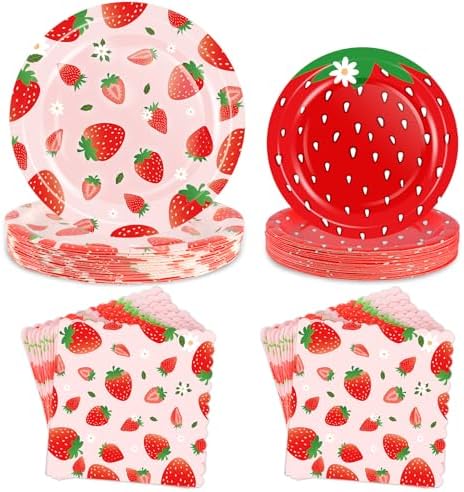OuMuaMua Strawberry Themed Party Tableware Set 150 Pcs
