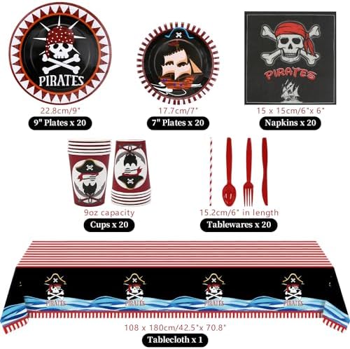 20 Pirate Party Essential Kit with Banners Plates Balloons Tablecloths Tableware