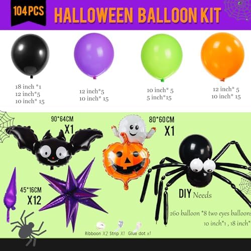 Halloween Balloon Garland with Cute Bat and Pumpkin Decor