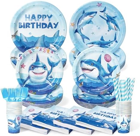 Kinovo 300 Pcs Shark Tableware Set for 50 Guests