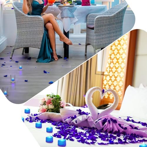 KOABY 2000pcs Blue Artificial Rose Petals with 24pcs LED Tea Lights Decor Kit