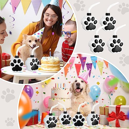 Zubebe 24 Pcs Dog Paw Cups with Straws and Lids