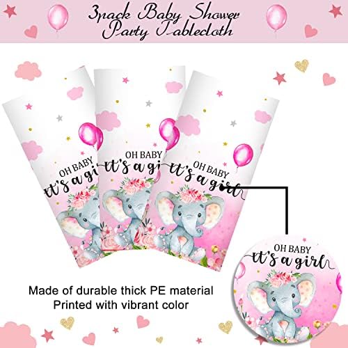 3 Pack Elephant Baby Shower Tablecloth - Pink 54x108 Inches