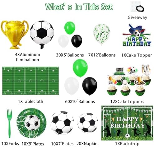 Soccer Party Decor Set with Balloons and Tableware