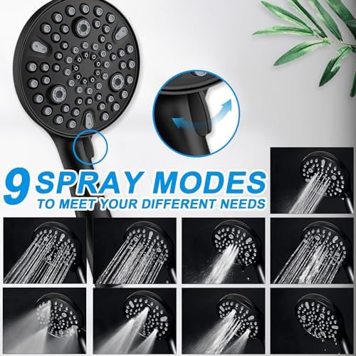 High Pressure Handheld Shower Head with 10 Settings Matte Black